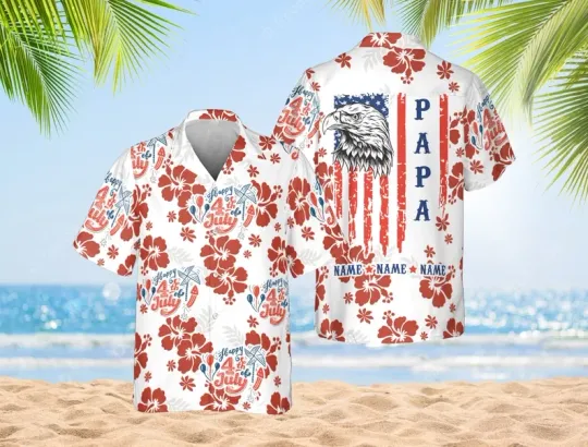 Discover Happy 4th of July Patriotic Tropical Hawaiian Shirt