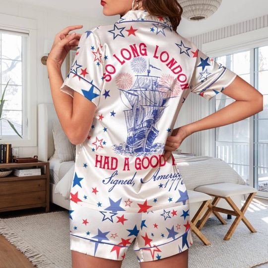 Discover So Long London Had A Good Run Funny 4th Of July Satin Pajamas Set, Patriotic Shirt