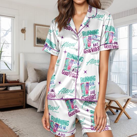 Discover Running On Alani And Good V Satin Pajama Set for Women, Funny Pjs Set