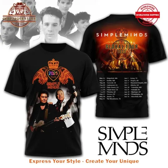 Discover Simple Minds Global Tour 2025 Schedule List 3D T-Shirt