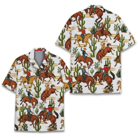 Discover Western Cowboy with Horses Hawaiian Button Down Shirt