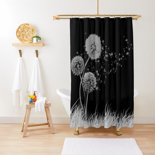Discover Dandelion Wishes on Black Shower Curtain
