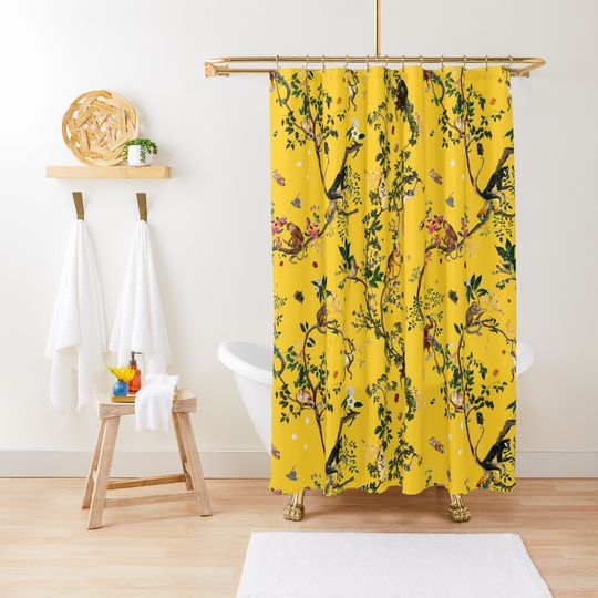 Discover Monkey World Yellow Shower Curtain