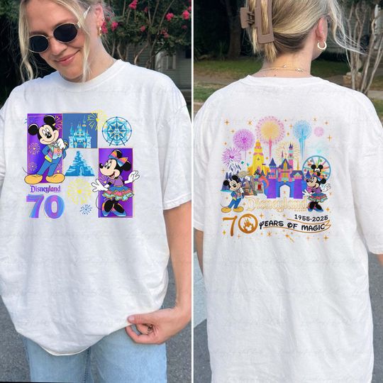 Discover Mickeyy Minniee 70 Years Magic 2 Sided Shirt, Disneyyland 70th Anniversary Shirt, Disneyyy Castle