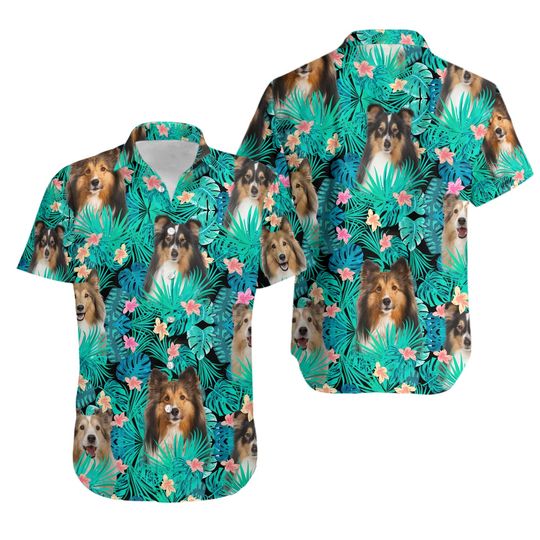 Discover Shetland Sheepdog Tropical Hawaiian Button Down Shirt