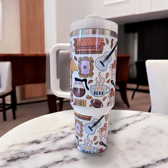 Discover 40oz Friends Icons Tumbler, With handle and straw