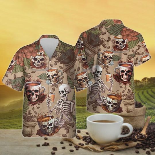Discover Skull Coffee Hawaiian Shirts For Men, Coffee Summer Beach Shirts, Coffee Aloha Shirt