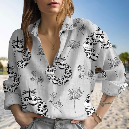 Discover Jackk Skellingtonn Blouse Shirt, Gothic Floral Blouse Shirt,