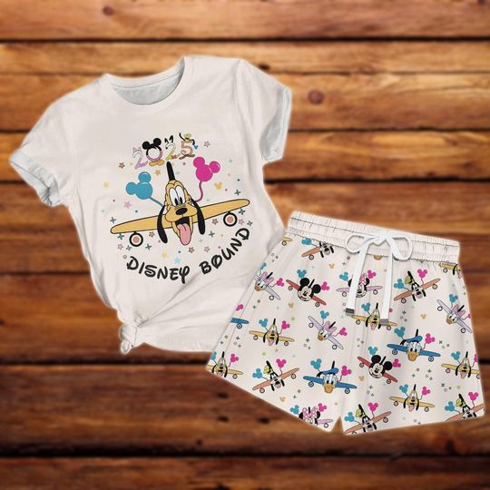 Discover plutoo Disneyyy Bound Summer Shorts and T-shirt Set, Cute Airplane Mickeyy Theme