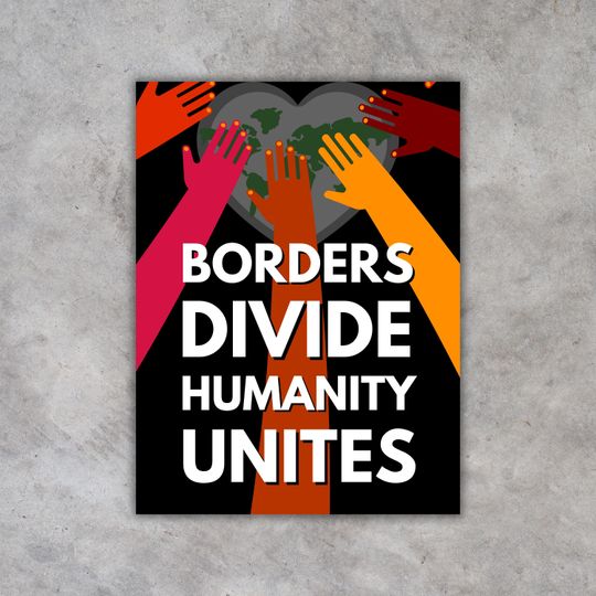 Discover PROTEST Sign Borders Divide Humanity Printable Protest Sign Anti Trump Poster Hands Off No Kings Rally Download May Day 2025 ICE Immigration