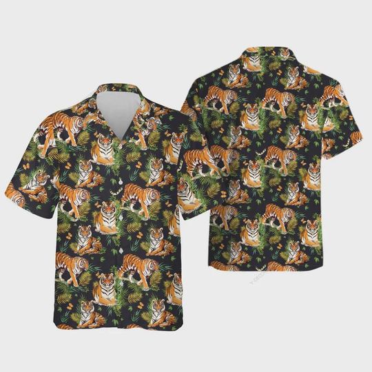 Discover Tropical Tiger Hawaiian Shirt For Men, Tiger Tropical Forest Summer Beach Shirt