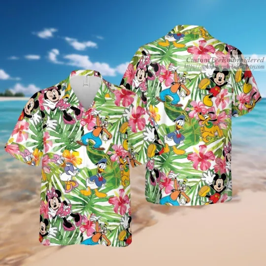 Discover Mouse and Friends Cartoon Hawaiian Button Down Shirt Unisex Adults S-5XL