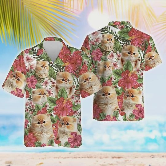 Discover Cat And Hibiscus Flower Hawaiian Shirt For Cat Lovers, Aloha Tropical Flowers