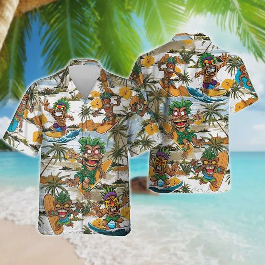 Discover Tiki Surfing Hawaiian Shirts For Men Women, Tropical Island Summer Beach Shirt