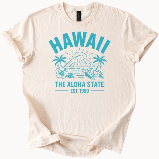 Discover Hawaii Aloha State TShirt Sea Turtle Palm Tree Island Tee