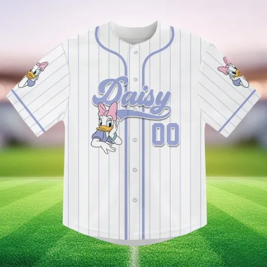 Discover Personalized Cute Daisy Duckk Gift For Girl Simple Striped Baseball Jersey Shirt