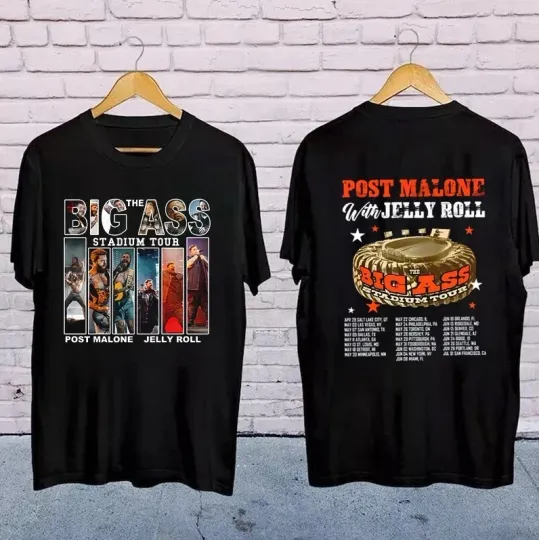 Discover POST MALONE T-Shirt, The Big Ass Stadium Tour 2025 Shirt, Rapper Jelly Roll Tee