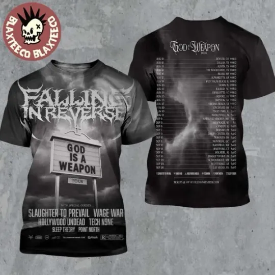 Discover Falling In Reverse God Is A Weapon Tour 2025 Two Sided All Over Print Shirt