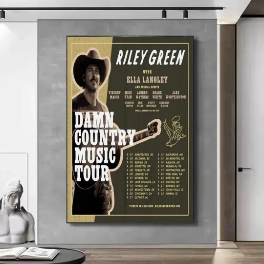 Discover New Riley Green Damn Country Music Tour 2025 Poster 24x36