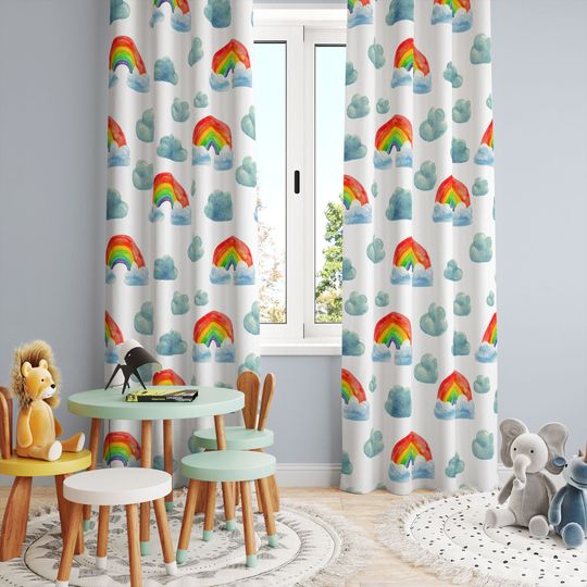 Discover Rainbow Curtain,Girl Room Curtains, Kids Room Curtain, Nursery Decor, Clouds, Stars, Gift