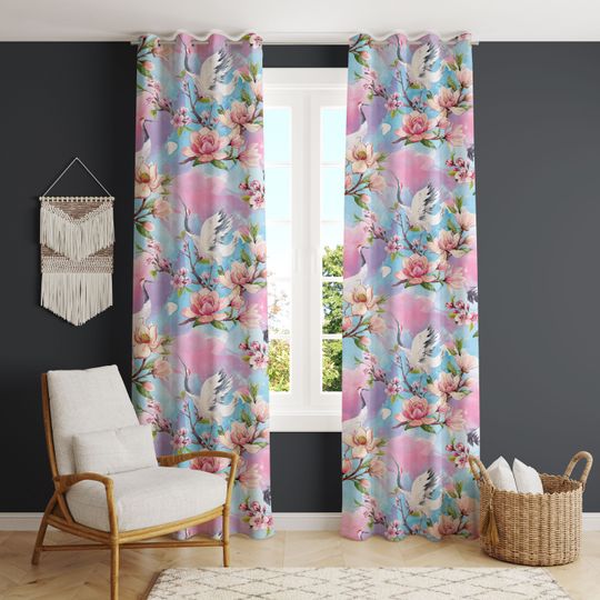 Discover Modern  Rose  Velvet Curtains Draperies, Pastoral style, birds /Floral Pattern, Living & Bedroom Curtain