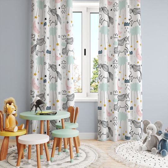 Discover Unicorn Curtains, boy's room, curtains for kids room, blackout curtains, girl's room, baby room curtains