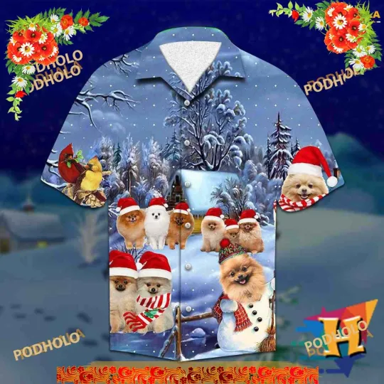 Discover Pomeranian Festive Holiday Hawaii Shirt, Funny Xmas Gifts