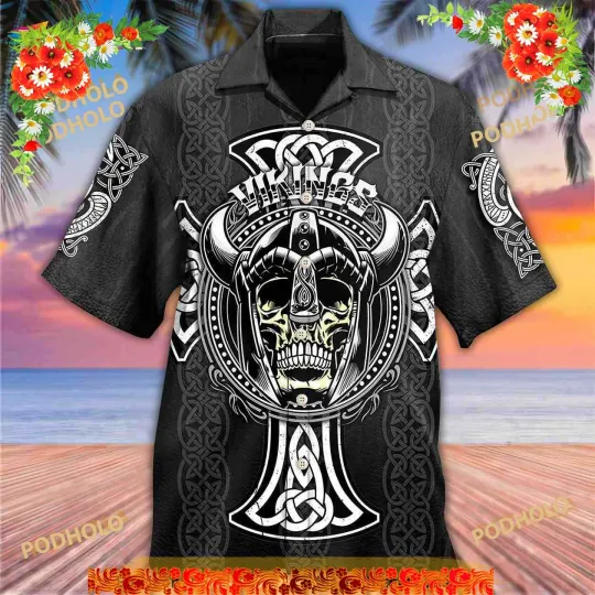 Discover Viking Cool Pattern Black Style Hawaiian Shirt, Summer Beach Hawaii Shirt