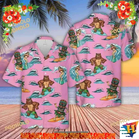 Discover Surfing Bear Aloha Hawaiian Shirts For Summer, Gift Ideas For Bear Lovers Outfit
