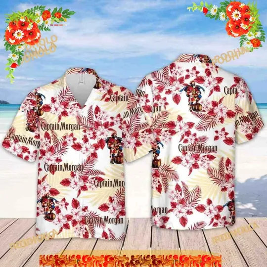 Discover Captain Morgan Hawaiian Shirt, Hibiscus Flower Pattern Beach Gift For Friend