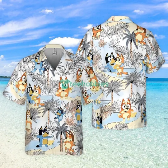 Discover BlueyDad Hello Summer Button Up Hawaiian Shirt BlueyDad Cartoon Movie Hawaiian Aloha