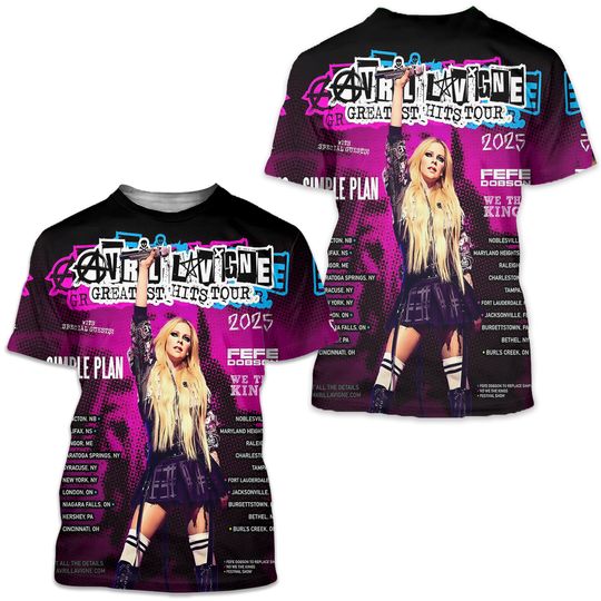 Discover Avril Lavigne Greatest Hits Tour 2025 North America Tour Schedule 3D Shirt
