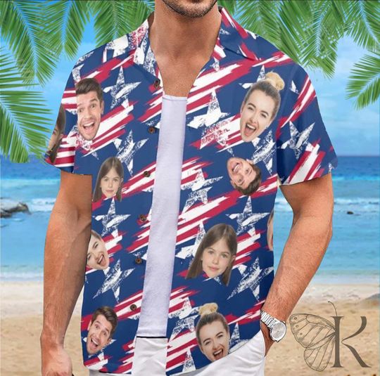 Discover 4th of July Hawaiian Shirt – Custom Face Tee for USA Party or Summer Event