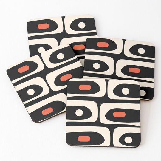 Discover Mid Century Modern Piquet Abstract Pattern Black, Orange, and Almond Cream Coasters