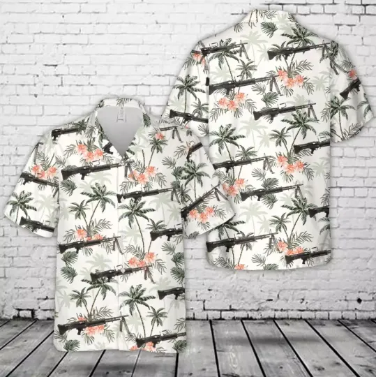 Discover U.S. Vietnam War M60 Display Machine Gun Hawaiian Shirt