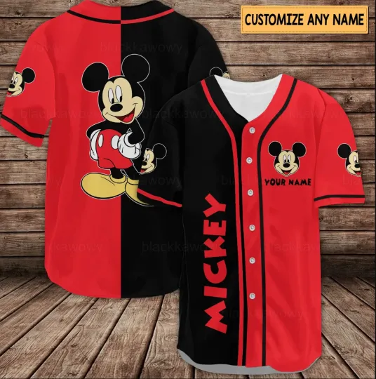 Discover Personalized Be Happy Mickeyy Black Red Baseball Jersey Shirt