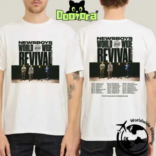 Discover Newsboys Band World Wide Revival Tour Dates 2025 Double Sided T-shirts, Fan Merch