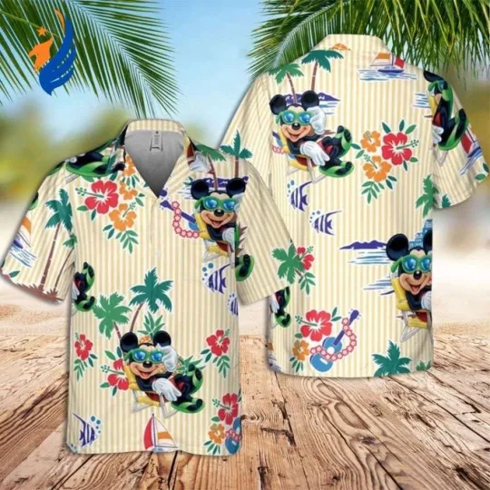 Discover Mickeyy mouse Hawaiian Shirt – Disneyyy Stripes Aloha Style Unisex Hawaiian Shirt
