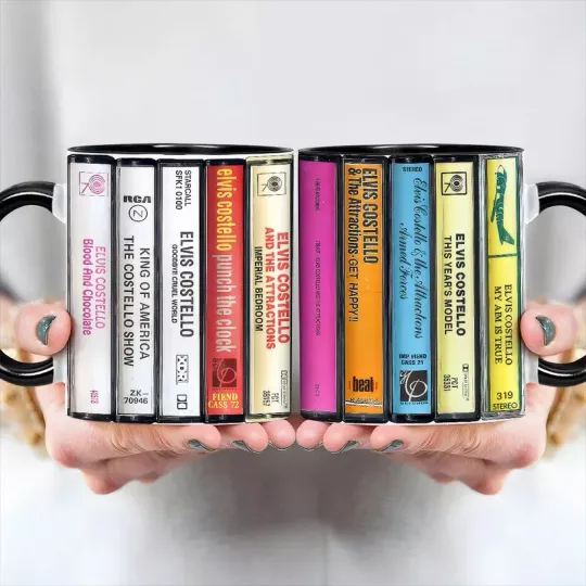 Discover Elvis Costello Albums Cassette Retro Collection Accent Mug