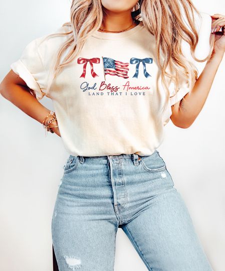 Discover God Bless America Shirt, 4th of July Patriotic Coquette Bow Shirt, 4th of July Shirt