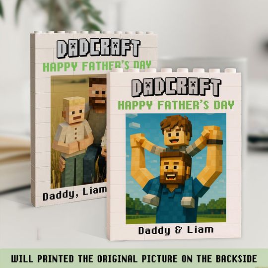 Discover Personalized DadCraft Building Brick Photo – Minecraft-Inspired Gift for Father's Day