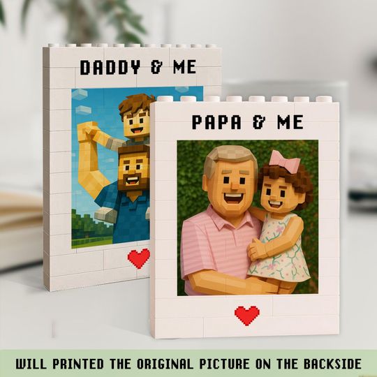Discover Personalized Daddy & Me Building Brick Photo Block – Minecraft-Inspired Gift