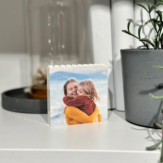 Discover Small Square Photo Block made from, LEG0 Bricks, Personalised, WHITE, Building Block