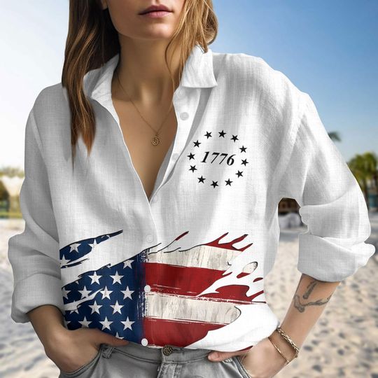 Discover 1776 Patriotic Blouse Shirt, 4th of July Women's Blouse Shirt, USA Independence