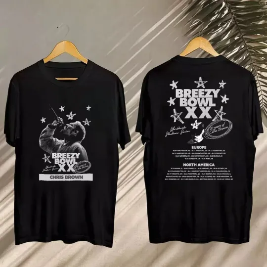 Discover Chris Brown Shirt Breezy Bowl XX Tour 2025 Black Cotton T-shirt