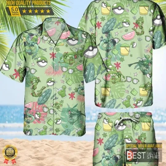 Discover PKM Rayquaza Hawaiian Pattern Hawaii Shirt Aloha Anime Rayquaza Button Up Shirt