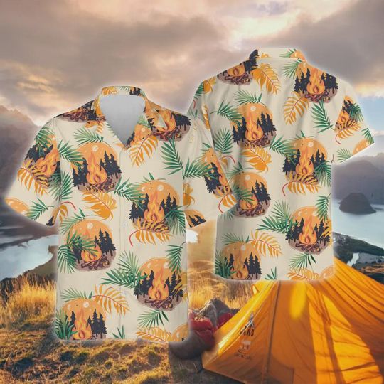 Discover Tropical Camping Fire Unisex Hawaiian Shirt – Forest Campfire Button Down for Men & Women
