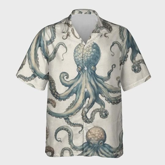 Discover Creepy Octopus Unisex Hawaiian Shirt – Mildly Colored 3D Aloha Button Down Summer Shirt