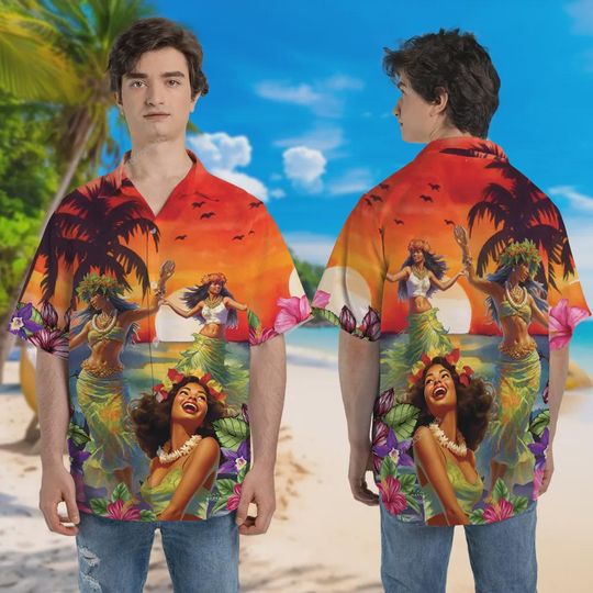 Discover Sunset Hula Girl Hawaiian Shirt – Vintage Tropical Floral Short Sleeve Summer Island Shirt