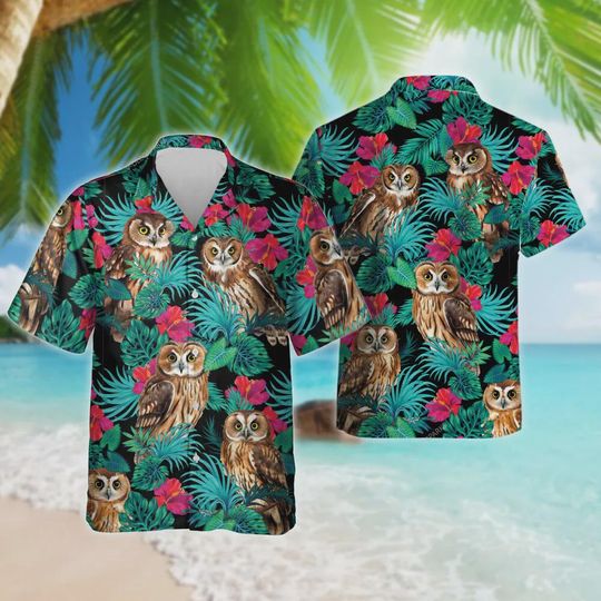 Discover Tropical Owl Hawaiian Shirt, Colorful Jungle Bird Print, Jungle Owl Hawaiian Shirt